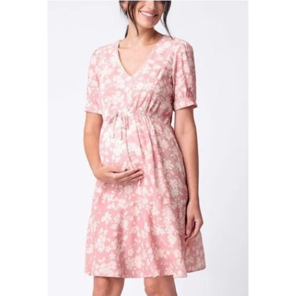 Seraphine Maternity Nursing Midi Dress Size 14 Pink Floral
